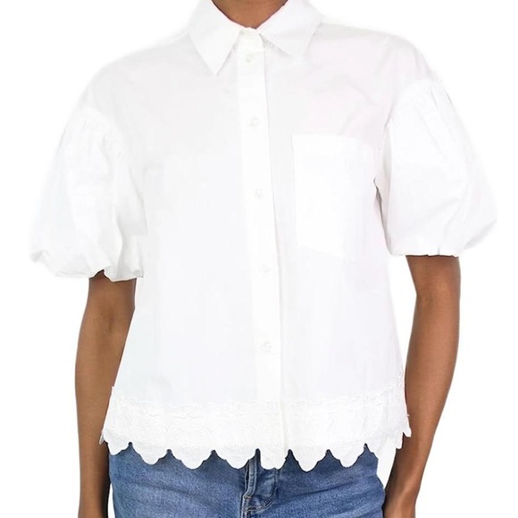 Simone Rocha Cropped Puff Sleeve Shirt with Embroidered Trim Size XS UK 6 - Picture 1 of 13